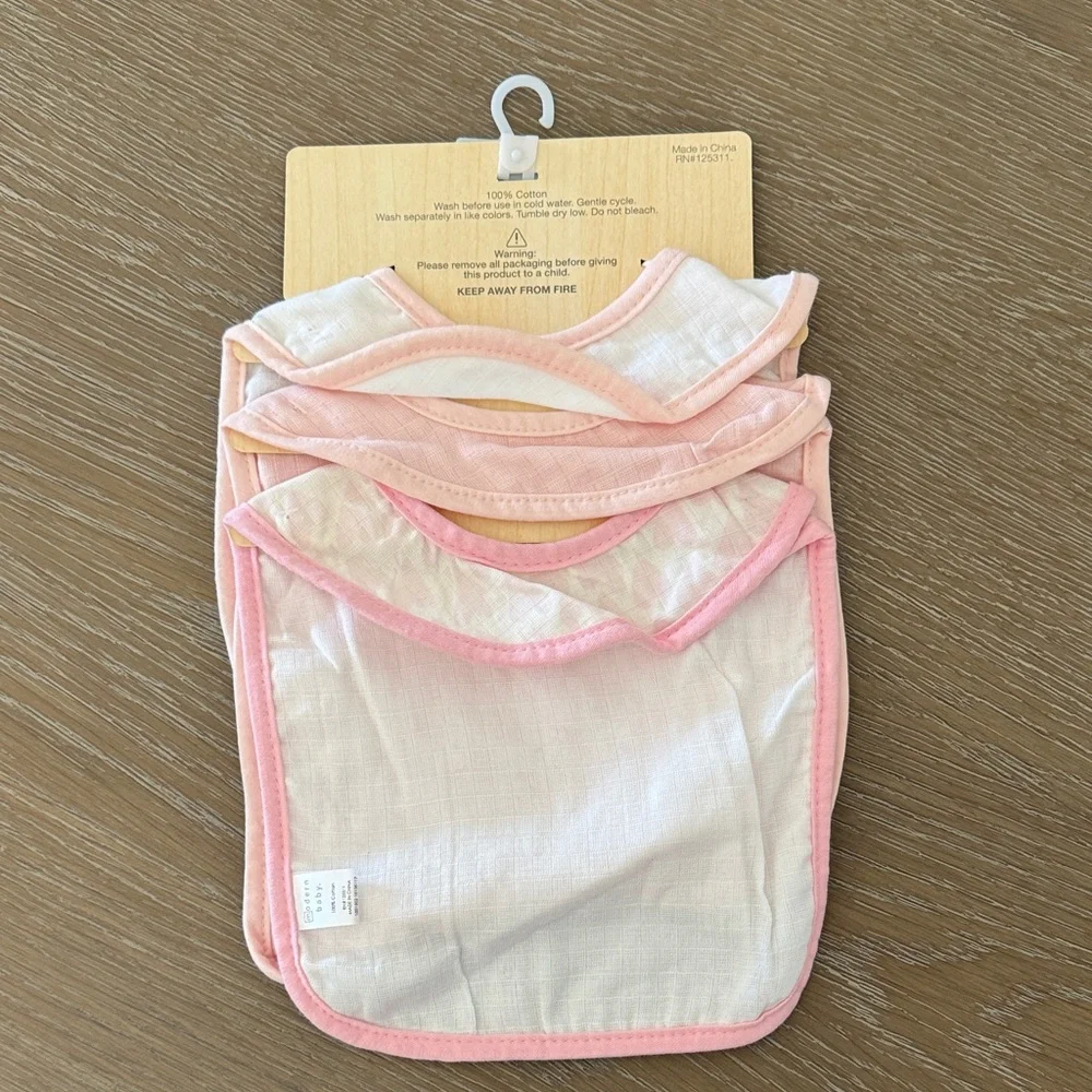Modern Baby Muslin Bibs - Pink and White